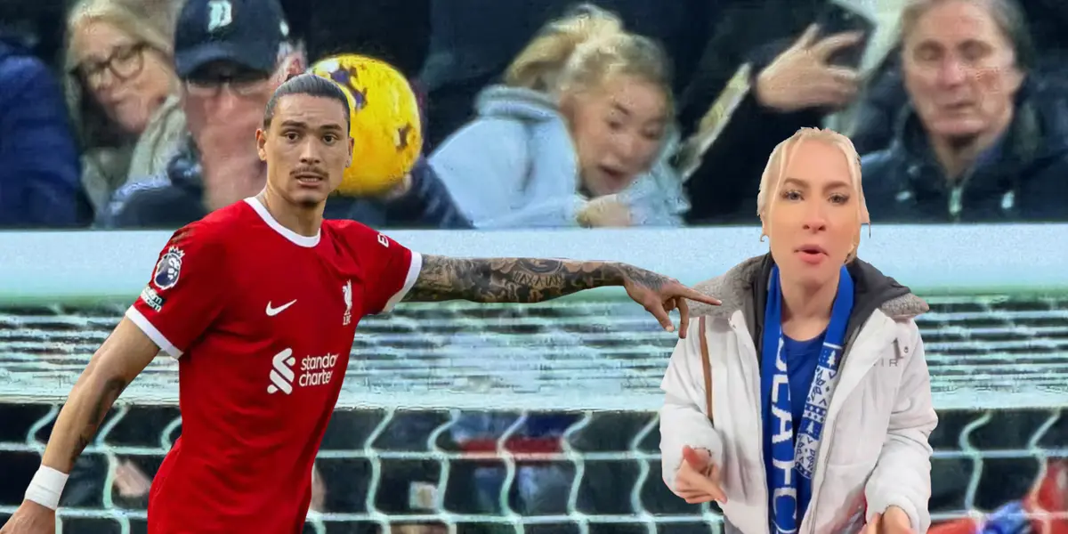 Darwin Nunez señalando a Astrid Wett Darwin Nunez pointing at Astrid Wett