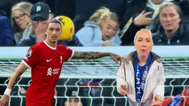 Darwin Nunez señalando a Astrid Wett Darwin Nunez pointing at Astrid Wett