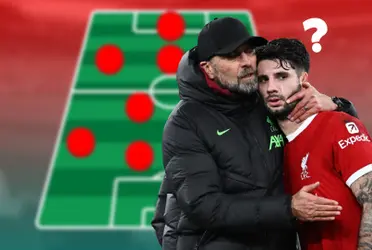 Klopp hugging Dominik Szoboszlai and a Reds lineup