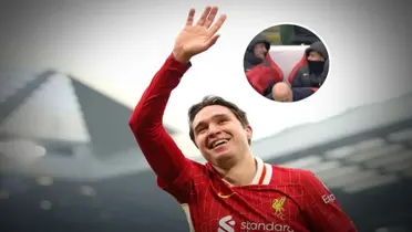 Mac Allister and Luis Díaz's reaction after Chiesa's goal