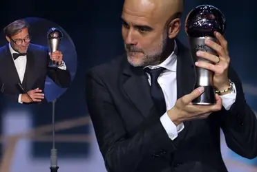 Pep Guardiola has been presented with the first 'The Best' of his career