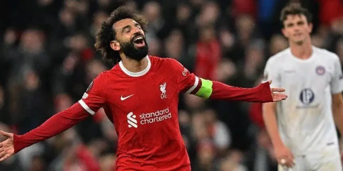 Salah celebrating for Liverpool in Champions League